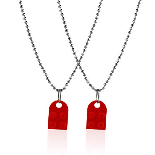 AILIU 2 Piezas Lindo Amor corazón Colgante de ladrillo Collar para Parejas Amistad Mujeres Hombres niña niño Elementos Lego Regalo de la joyería del Día de San Valentín