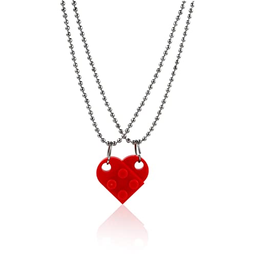 AILIU 2 Piezas Lindo Amor corazón Colgante de ladrillo Collar para Parejas Amistad Mujeres Hombres niña niño Elementos Lego Regalo de la joyería del Día de San Valentín