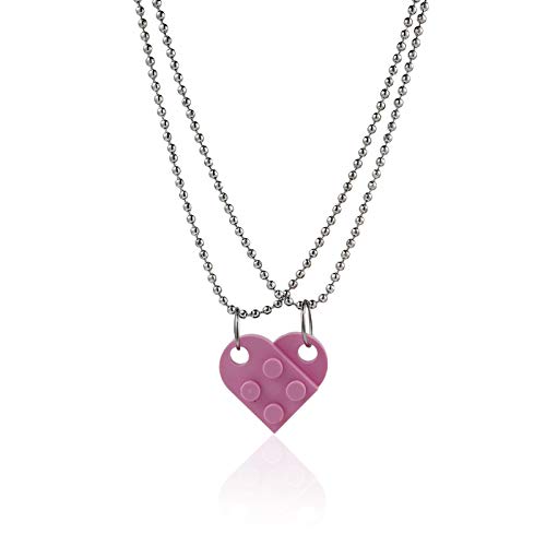 AILIU 2 Piezas Lindo Amor corazón Colgante de ladrillo Collar para Parejas Amistad Mujeres Hombres niña niño Elementos Lego Regalo de la joyería del Día de San Valentín