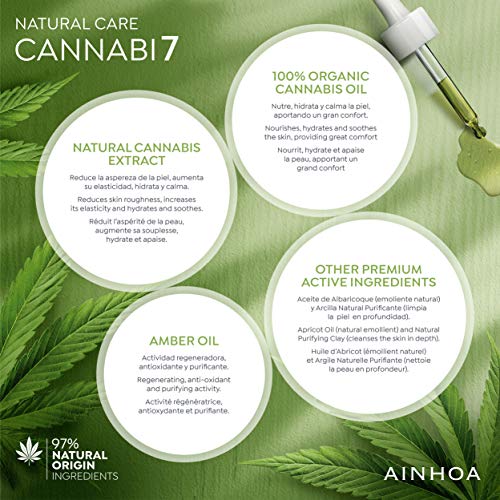 AINHOA Cosmetics – CANNABI7 Máscara Facial 7 Beneficios con Aceite de Cannabis 50 ml/4-6 usos - Mascarilla Hidratante/Purificante con Cáñamo - Cosmética Natural/Vegana - Calidad Profesional