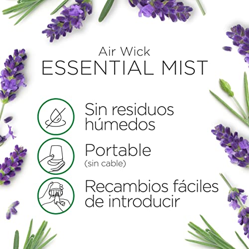 Air Wick Essential Mist Recambios de Ambientador Difusor de Aceites Esenciales para Casa con Aroma a Lavanda y Camomila, Pack de 3 Recambios