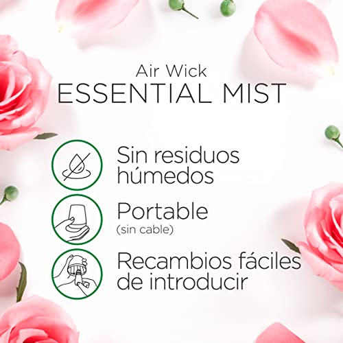 Air Wick Essential Mist - recambios de ambientador difusor de aceites esenciales para casa con aroma a Rosa - pack de 3 recambios