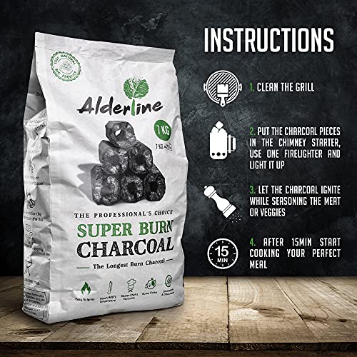 Alderline Superburn Charcoal – Briquetas de carbón natural para barbacoa extra largas (1 bolsa)