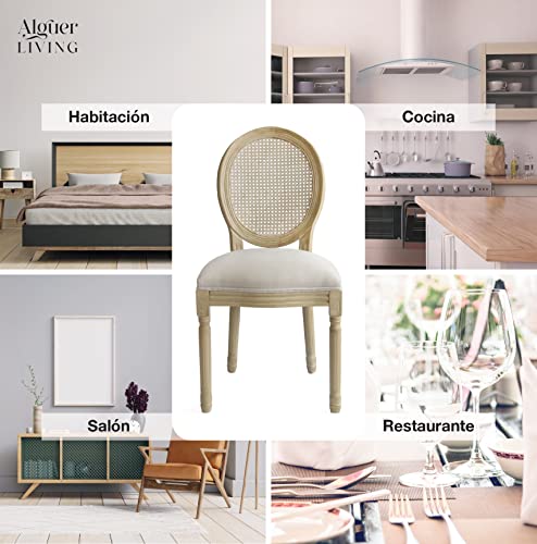 ALGUER LIVING - Bella Rattan - Pack De Dos Sillas Estilo Romántico Ideal, Sillas Comedor, Sillas De Espera, Sillas De Roble Tapizadas, Sillas para Sala De Estar, Sillas para Habitación, 96x56x49cm