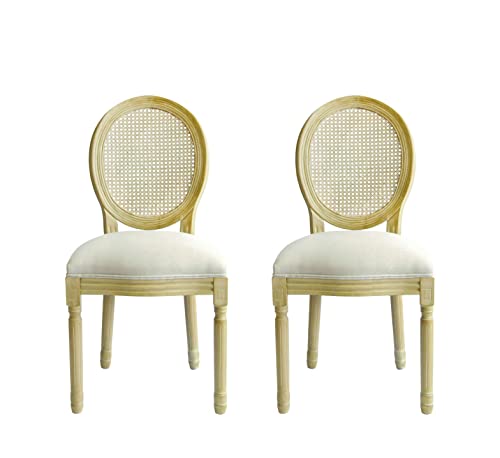 ALGUER LIVING - Bella Rattan - Pack De Dos Sillas Estilo Romántico Ideal, Sillas Comedor, Sillas De Espera, Sillas De Roble Tapizadas, Sillas para Sala De Estar, Sillas para Habitación, 96x56x49cm