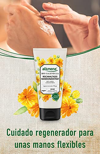 alkmene crema de manos concentrada en caléndula orgánica - crema para manos secas y agrietadas - crema vegana sin siliconas, parabenos, aceite mineral, PEGs, SLS y SLES (3x 75 ml)