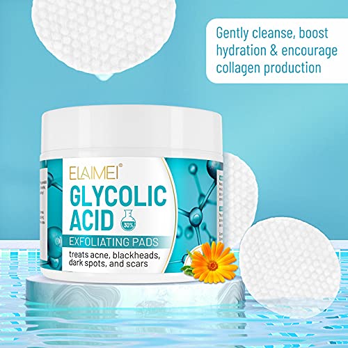 Almohadillas de 30% de ácido glicólico, almohadillas de exfoliación de rejuvenecimiento con ácido glicólico, almohadillas de limpieza con glicólico, 50 unidades