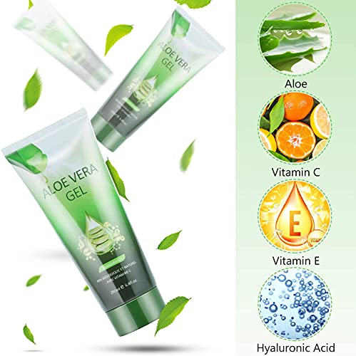 Aloe Vera Puro(Vitamina C, E) - 99% Planta Pura Hidratante Profundamente ＆ Reparador, After Sun Care, Hidratación de Piel Seca, Acné, Adecuado para Rostro, Cuerpo, Cabello, 200ml / 6.8 fl oz