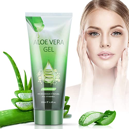 Aloe Vera Puro(Vitamina C, E) - 99% Planta Pura Hidratante Profundamente ＆ Reparador, After Sun Care, Hidratación de Piel Seca, Acné, Adecuado para Rostro, Cuerpo, Cabello, 200ml / 6.8 fl oz