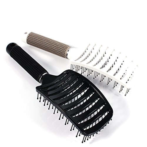 ANGGREK Cepillo de ventilación Antiestático Curvado Vent Peine para el Cabello Masajeador Cepillo para el Cabello Flex Styling Secado por soplado Glide Salon Herramienta de peluquería(Negro)