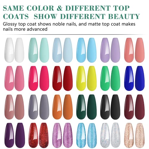 Anicco 27pcs Kit de Esmaltes de Uñas Gel UV LED, Pintauñas Semipermanente 24 Colores Purpurina Arcoíris Colección con Base, Capa Superior Brillante y Mate