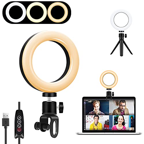 Anillo de Luz LED, Aiyivve Aro de Luz con Trípode 6.3" Luz de Anillo LED 3 Modos de Luces 11 Brillos Regulable Ring Light Luz LED para Videoconferencia Móvil Selfie, Maquillaje, Youtube,TIK Tok Live