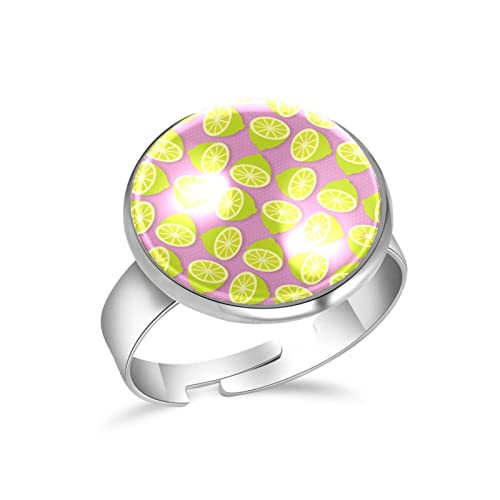 Anillos de nudillos de moda para mujeres, niñas, hombres, lima, verano, limón, patrón rosa