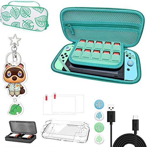 Animal Crossing Case Kit con accesorios, funda de almacenamiento portátil Animal Crossing con asa para Nintendo Switch [13 en 1]