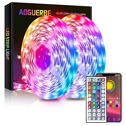 AOGUERBE Luces LED 20M, Tiras LED con Controladas por APP, IR Control Remoto, Modos de Música y Micrófono, Tira de Luz Apto para Salón/Fiestas/Bares/Dormitorio, Luces de Colores para Habitación