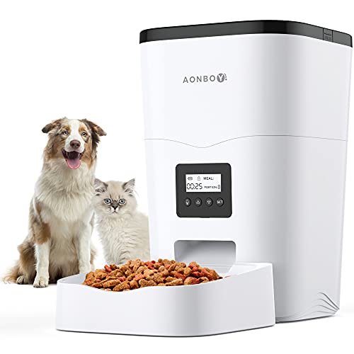 AONBOY Comedero Gato/Perro, Dispensador Automático Comida Gatos, Tapa Deslizante, Control de Tiempo 1-4 Comidas al día, Grabación de Voz 10S, Adecuado para Mascotas Pequeñas y Medianas