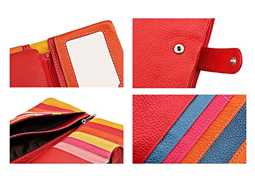 AprinCtempsD Cartera Piel Genuino Tarjetero de Crédito Monedero Grande Carteras de Mano Cremallera para Mujer (Negro)