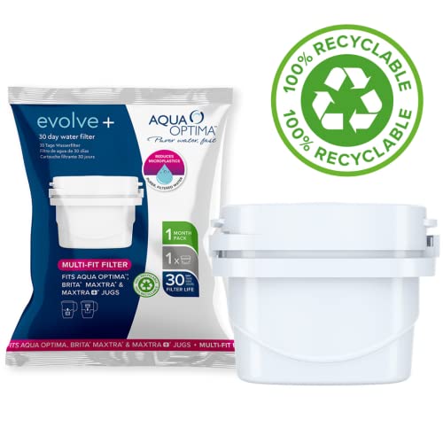 Aqua Optima Evolve+ cartucho de filtro de agua de 30 días, paquete de 3 (suministro de hasta 3 meses) - Compatible con más del 90% de las jarras filtrantes, incluidas Brita Maxtra y Maxtra+