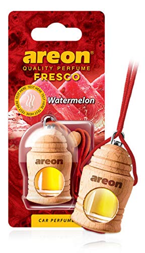 AREON Ambientador Perfume Fresco 4 ML - Aroma sandía - Difusor de Botellas Colgante con Cubierta de Madera Natural, Larga duración, Juego de 3