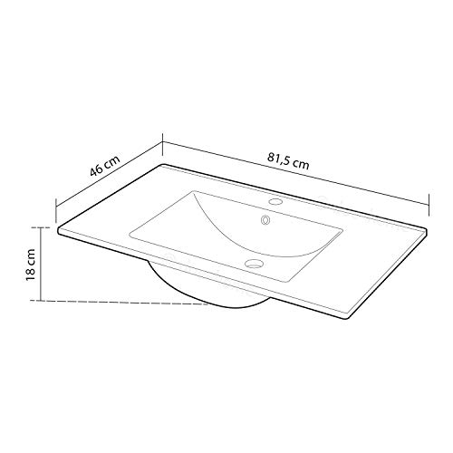 ARKITMOBEL Lavabo Ceramica Color Blanco, Pila Lavamanos Rectangular, Baño, Medidas: 81,5 cm (Ancho) x 18 cm (Alto) x 46 cm (Fondo)