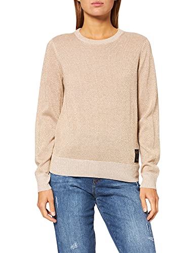 Armani Exchange Crewneck Jersey con Eco Leather Patch Milano NY Gold Printed Sudadera, Dorado, M para Mujer