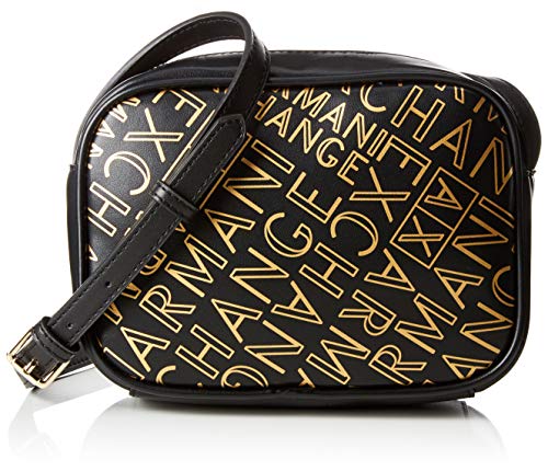 Armani Exchange - Small Crossbody Bag, Bolsos bandolera Mujer, Dorado (Black/Gold), 13x6.5x18 cm (B x H T)