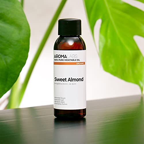 Aroma Labs - Aceite Vegetal de Almendras Dulces - Certificado Orgánico Ecocert - 100% Puro, Natural, Virgen y Sin Refinar - De Primer Prensado en Frío - Eco-Embalaje en Francia - 100ml