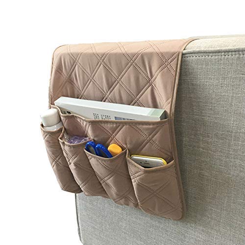 ausuky Cinco bolsillos grande memoria espacio reposabrazos organizador colgante sofá Caddy bolsa de almacenamiento TV control remoto titular sofá (beige)