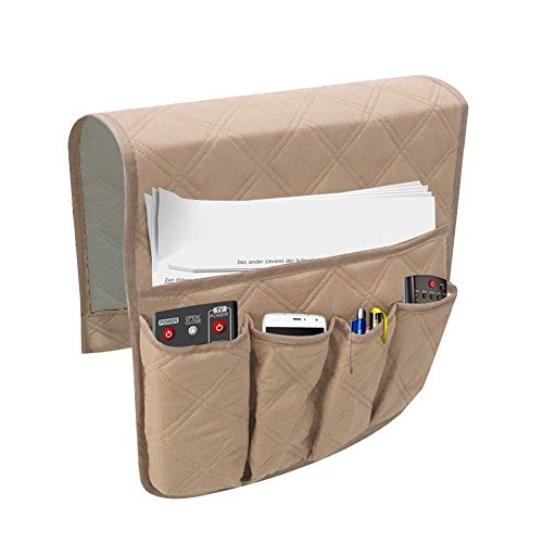 ausuky Cinco bolsillos grande memoria espacio reposabrazos organizador colgante sofá Caddy bolsa de almacenamiento TV control remoto titular sofá (beige)