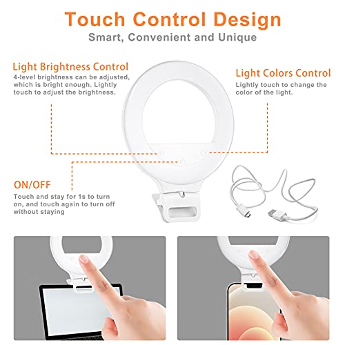 AUTOPkio Aro de Luz para Videoconferencia, 5'' Control Tactil LED Selfie Light Ring 3 Modos Lampara Anillo Clip en Movil, Computadora, Laptop para Maquillaje, Tiktok, Videollamada, Live Stream