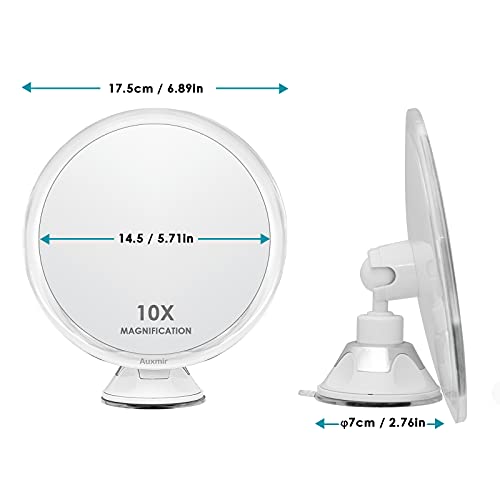 Auxmir Espejo del Baño de Aumento 10X, Espejo Maquillaje Pared con Ventosa Fuerte, 360 Giratorio, para Mujer Cuarto de Baño Afeitae Depilar Hotel