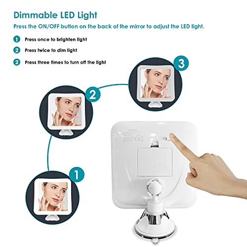 Auxmir Espejo Maquillaje con Luz LED 7X Aumento Espejo Cosmético Iluminoso con Ventosa, 360 Rotación, Cuadrangular Portátil y Inalámbrico, para Afeitado y Maquillaje, Blanco