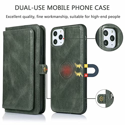 AWJK Funda para iPhone 13 Pro/13 Pro MAX, Funda De Goma De Silicona De Primera Calidad con Tarjetero Magnético Desmontable para Cartera,Verde,for iPhone13pro MAX