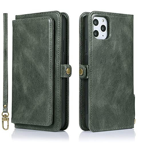 AWJK Funda para iPhone 13 Pro/13 Pro MAX, Funda De Goma De Silicona De Primera Calidad con Tarjetero Magnético Desmontable para Cartera,Verde,for iPhone13pro MAX