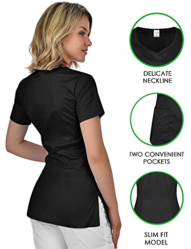 B-well Ines Casaca Elástica Señora Uniforme Estética Casacas Sanitarias Mujer Manga Corta Cuello V Uniformes Sanitarios Mujereterinarios Negro XXL