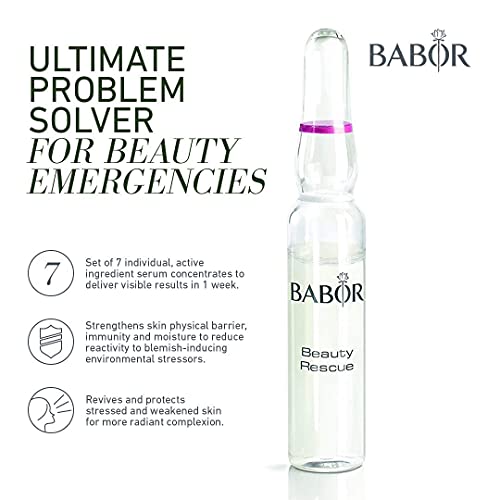 Babor Beauty Rescue Ampollas de sérum concentrado para el rostro, para una mayor resistencia y luminosidad, fórmula vegana, en formato de 7 x 2 ml