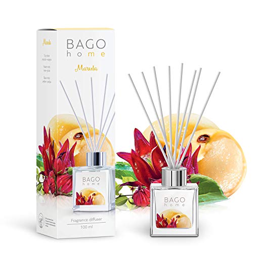 BAGO home Difusor de Varillas Perfumado - Marula, 100 ml | con 8 Palitos de Fibra | Ambientador sin Alcohol para casa, oficina, baño