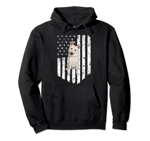 Bandera Americana Blanca Negra Noruego Buhund 4 De Julio EE.UU Sudadera con Capucha