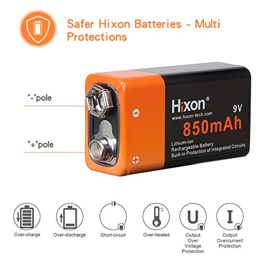 Batería Recargable Li-Ione Hixon 9V 850mAh para Sistema de Alarma Multímetro Detector de Humo…