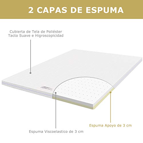 BedStory Topper Viscoelastico 135x190x6cm Viscoelástica Original y Espuma Original Anti-ácaros y Transpirable Sobrecolchón con Funda Desmontable y Lavable Nuevo