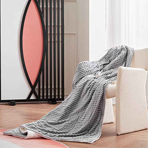 Bedsure Manta Electrica Grande Cama - Manta Eléctrica Sofa Individual Franela 180x130 cm con 6 Ajustes de Temperatura, Manta Termica Calefactable Matrimonio Calor con Apagado Automático, Gris