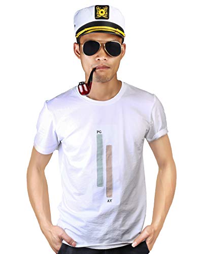 Beelittle Yacht Capitán Sombrero Accesorios de Disfraces Conjunto Barco Ajustable Marinero Nave Skipper Gorra Aviador Gafas de Sol Pipa de Tabaco con Accesorios de diseño de Ancla (A)