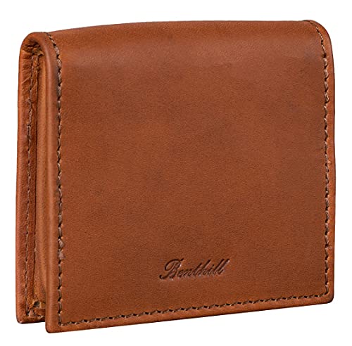 Benthill Monedero de Piel Cuero Clásico - Cartera Vintage Universidad - Mini Monedero con Canal Pequeño para Monedas - Marrón