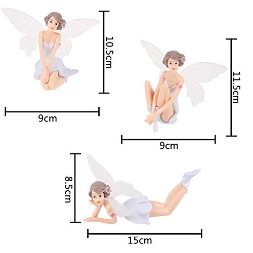 BESLIME Flying Flower Fairy Garden DIY Miniatura, 3Pcs / Set Flying Flower Fairy Garden DIY Miniatura White Angel Flower Adornos Decoración del hogar Regalos de Dibujos Animados Blanco