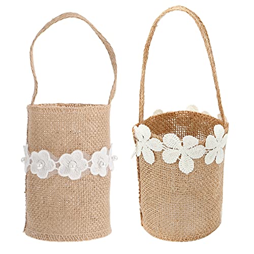 BESPORTBLE Juego de 2 cestas de boda trenzadas de yute para flores y niñas, cesta de regalo para decoración de mesa, estilo rústico