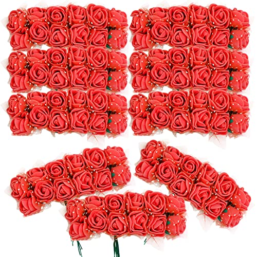 BETESSIN 144pcs Oso de Flor, Rosa Espuma Falsa, Rosa Artifical, Ramos de Rosas Oso, Cabeza de Rosa PE con Hilo y Alambre de Tallo, para Decoración de Bodas Mesa Despedidas de Soltera , 2.5cm*8cm