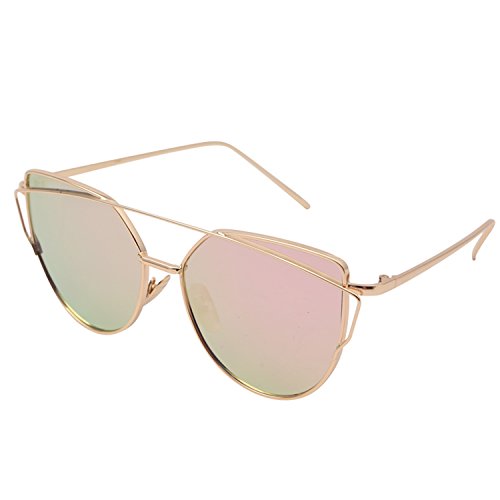 Beyond Dreams® Gafas de sol para mujer, ojos de gato, oro rosa, accesorio de ojo de gato, gafas de espejo reflectantes, aspecto retro clásico, ojos de gato, moda verano