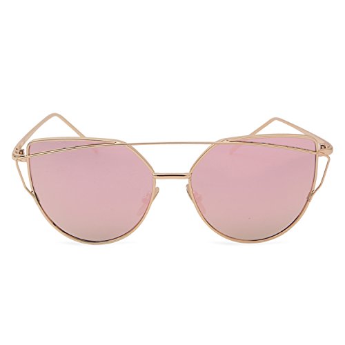 Beyond Dreams® Gafas de sol para mujer, ojos de gato, oro rosa, accesorio de ojo de gato, gafas de espejo reflectantes, aspecto retro clásico, ojos de gato, moda verano