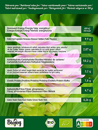 Biojoy Cúrcuma BÍO (Curcuma) en polvo, producida de raíces desecadas de cúrcuma (1 kg)