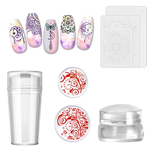 BISHENGYF 2 sellos de uñas con 2 raspadores, sello de uñas de silicona transparente transparente para uñas, estampador de arte de uñas, para herramientas de manicura francesas de bricolaje